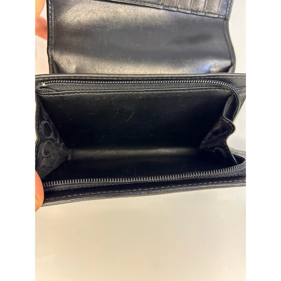 Coach Women's Black Leather Compact Snap/Zipper Clutch Purse Wallet Y2k  Vtg - Picture 9 of 10